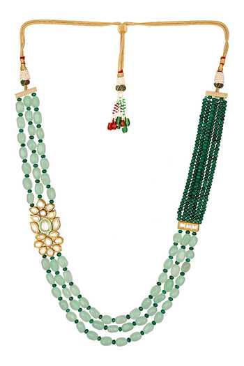 I Jewels Women's 18K Gold Plated Pearl Bead Necklace Set - Maroon Green Rani Design Jewelry