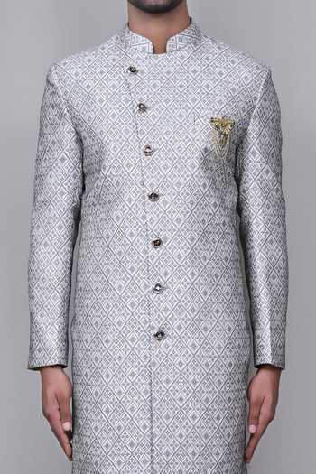 Buy Samyukta Singhania Grey Art Silk Jacquard Floral Geometric Pattern ...