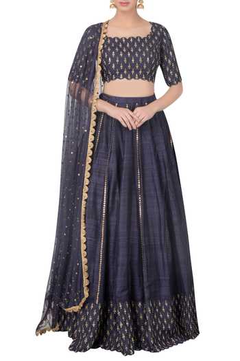Aparajita lehenga set in blue gold checks