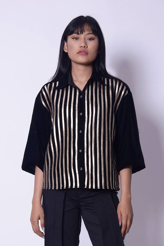 Buy Quod Black Cotton Velvet Shirt Online | Aza Fashions