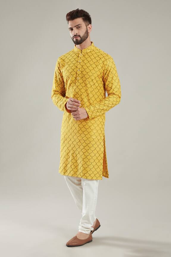 Buy Kasbah Yellow Silk Dual Tone Embroidered Kurta Online Aza Fashions