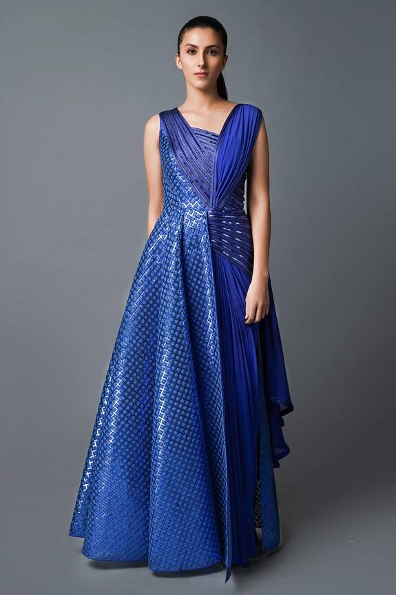Amit Aggarwal Blue Georgette Hand Embroidered Gown 0