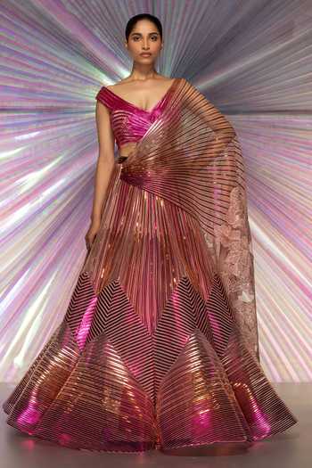 Metallic Grey Tulle Lehenga