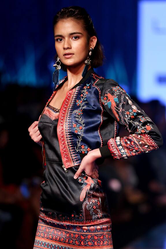 Rajdeep Ranawat Black Silk Embellished Jacket And Dress Set 3