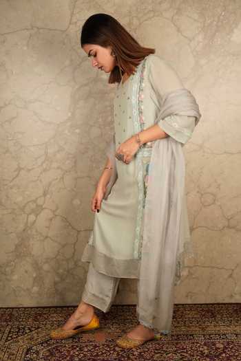 MONOMEE KRITI GREY FLORAL KURTA SET
