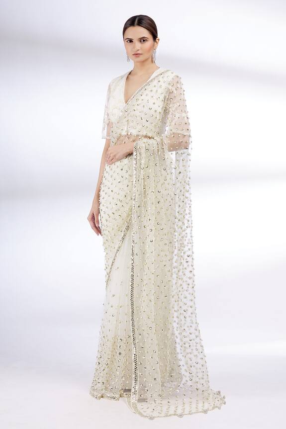 Divya Kanakia White Net Embroidered Saree With Blouse 1