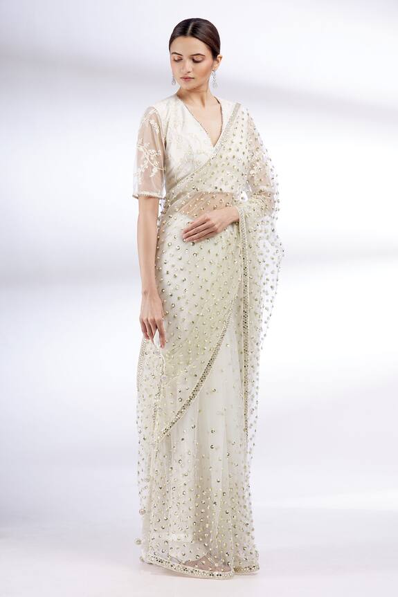 Divya Kanakia White Net Embroidered Saree With Blouse 3