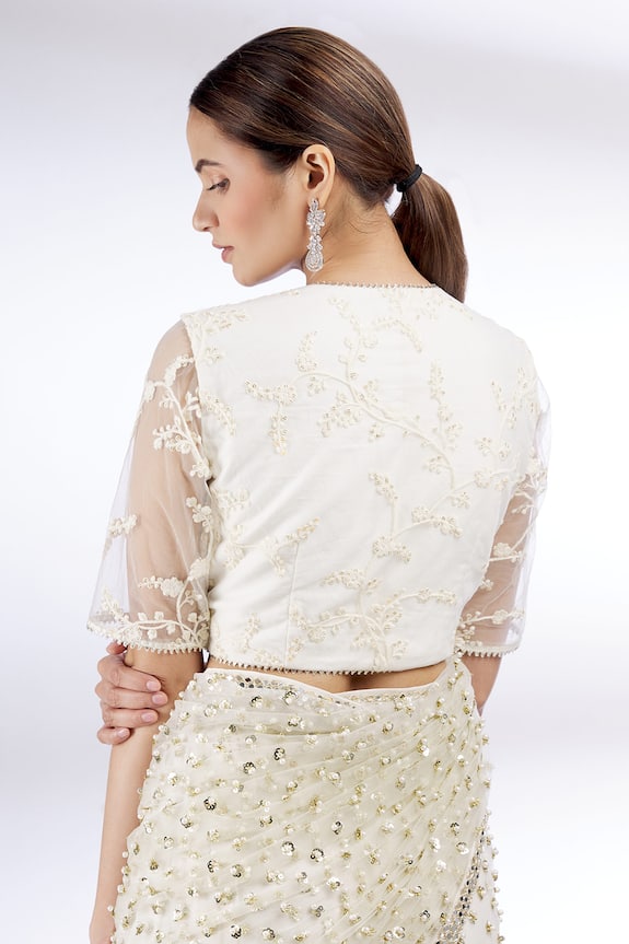 Divya Kanakia White Net Embroidered Saree With Blouse 5