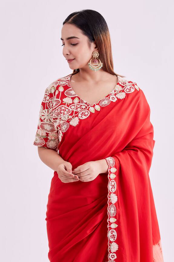 Buy Alok & Harsh Satin Georgette Saree With Embroidered Blouse Online ...