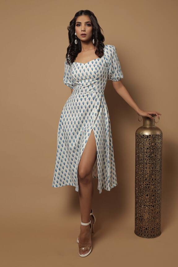 Buy Ahi Clothing Off White Cotton Block Print Midi Dress Online Aza Fashions