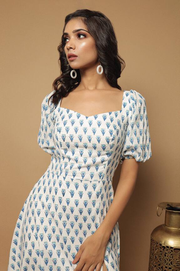 Fashion Dresses Online.Buy Ahi Clothing Off White Cotton Block Print Midi Dress Online | Aza ...