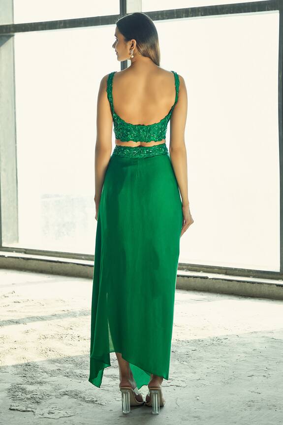 Ariyana Couture Green Silk Organza Jacket And Draped Skirt Set 2