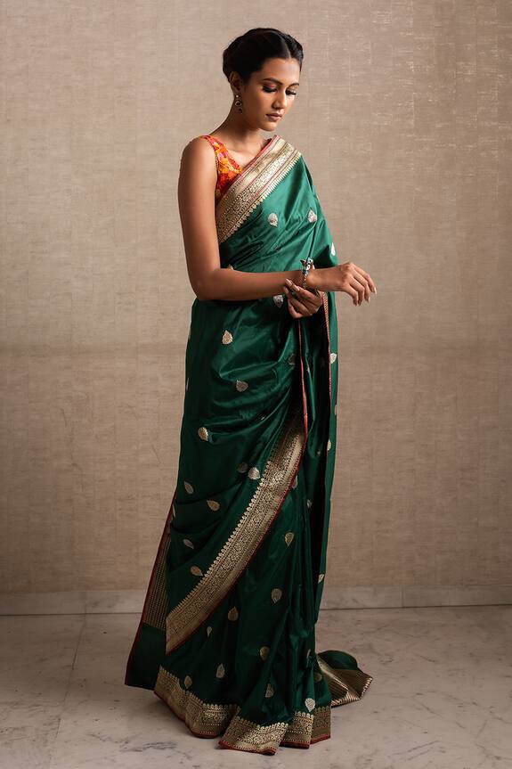 Priyanka Raajiv Green Silk Brocade Banarasi Saree 1