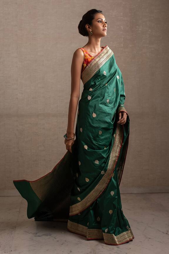 Priyanka Raajiv Green Silk Brocade Banarasi Saree 3