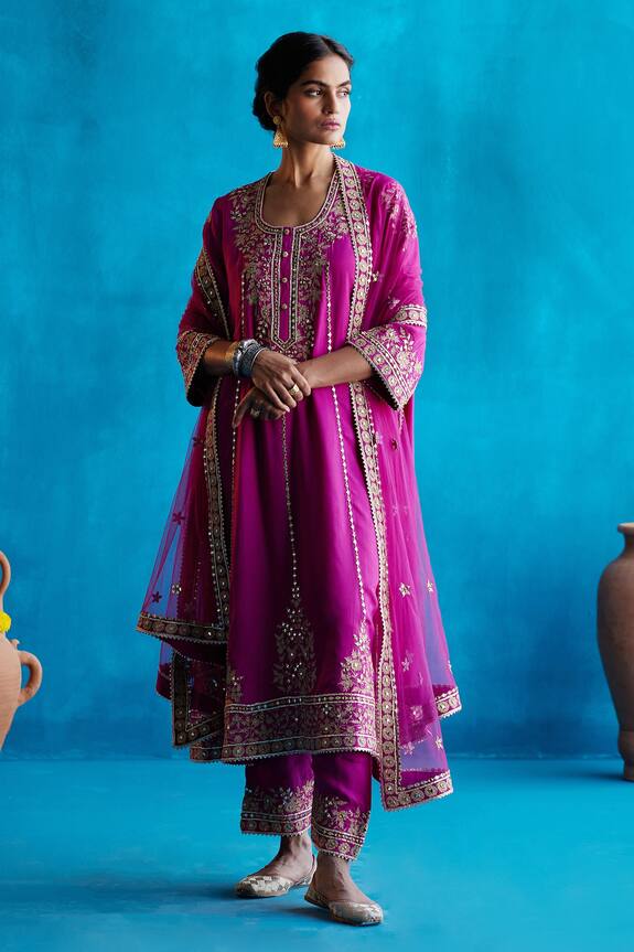 Angad Singh Pink Silk Anarkali Salwar Set 0