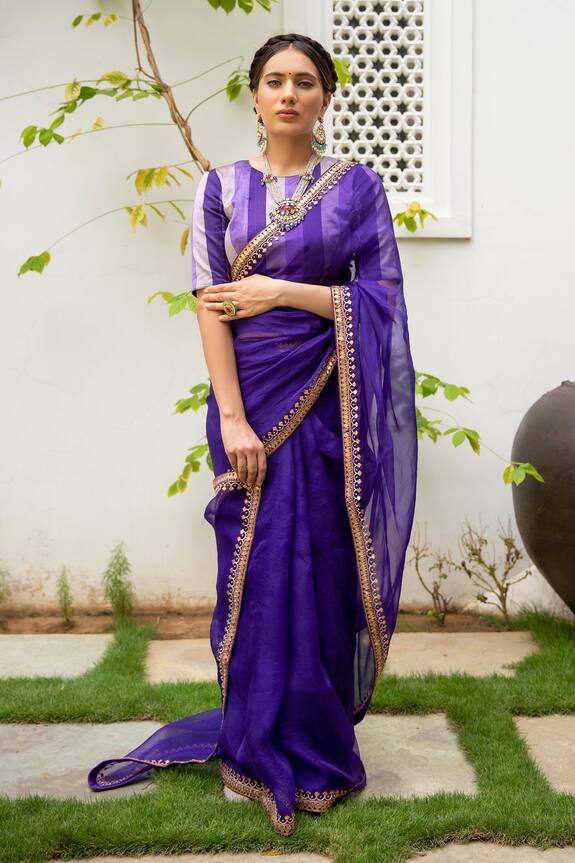 Aarti Sethia Studio Purple Cotton Gota Patti Saree With Blouse 1
