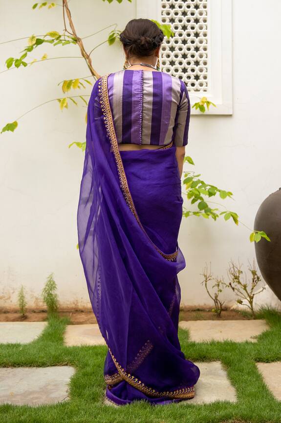 Aarti Sethia Studio Purple Cotton Gota Patti Saree With Blouse 2