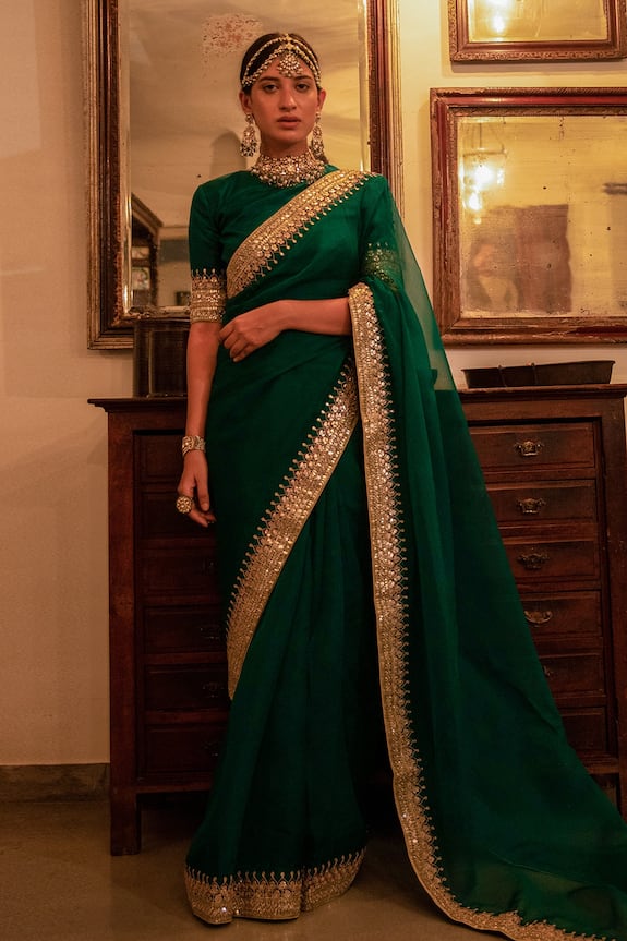 Aarti Sethia Studio Green Cotton Gota Patti Saree With Blouse 1