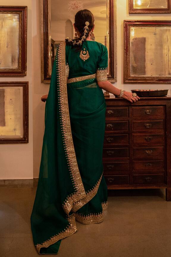 Aarti Sethia Studio Green Cotton Gota Patti Saree With Blouse 2