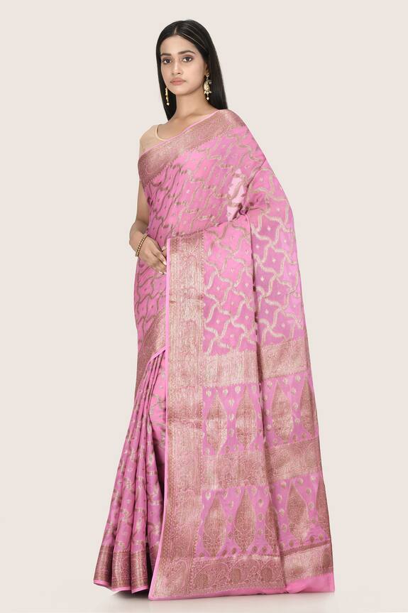 Nazaakat by Samara Singh Pink Banarasi Chiffon Silk Saree 3
