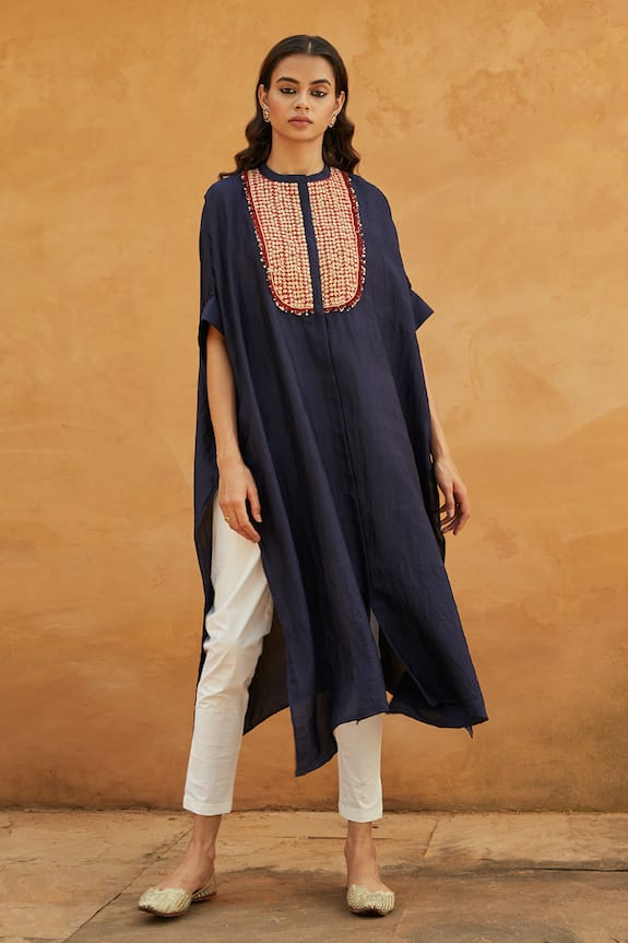 Buy Avacara Blue Silk Kaftan And Pant Set Online | Aza Fashions