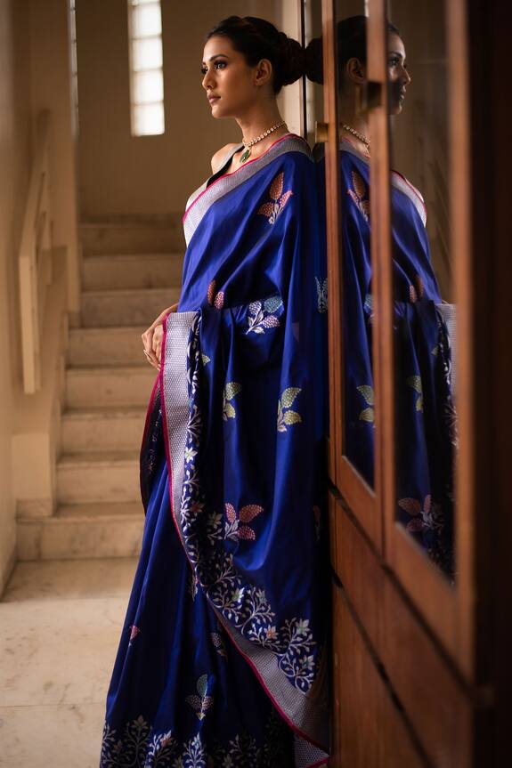 Priyanka Raajiv Blue Silk Brocade Banarasi Saree 2