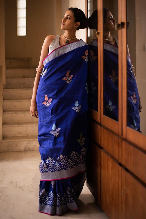 Priyanka Raajiv Blue Silk Brocade Banarasi Saree 3
