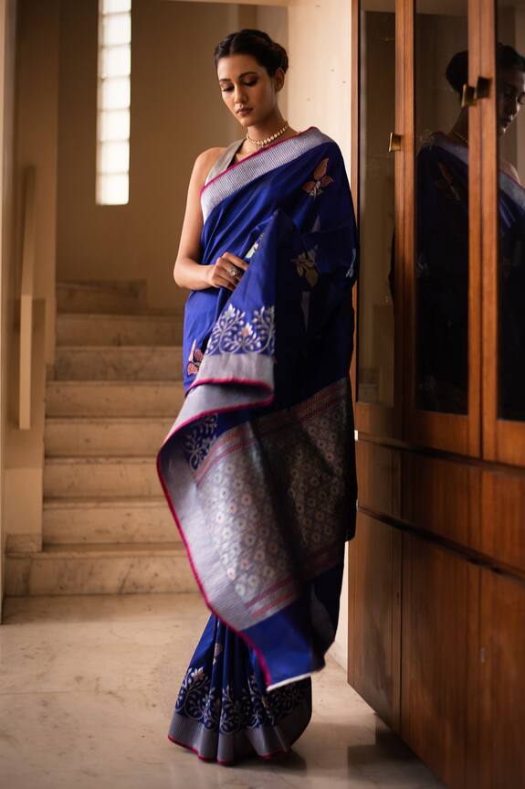 Priyanka Raajiv Blue Silk Brocade Banarasi Saree 4