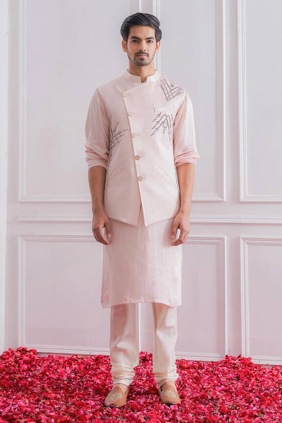 Ankit V Kapoor Pink Cotton Silk Embroidered Bundi 0