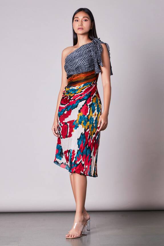 Buy Saaksha & Kinni Multi Color Chiffon One Shoulder Pleated Dress ...