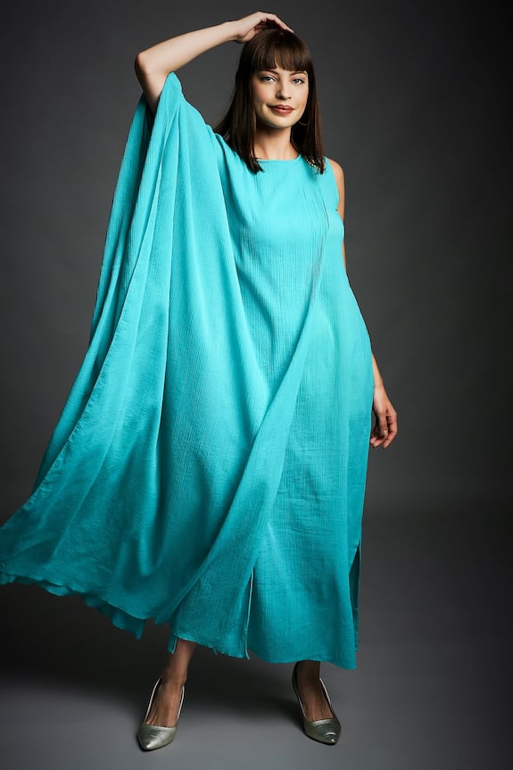 Buy Neha Gursahani Green Crinkled Cotton Draped Kaftan Tunic Online