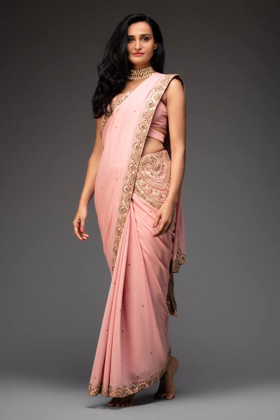 Neha Gursahani Pink Georgette Embroidered Saree With Blouse 1