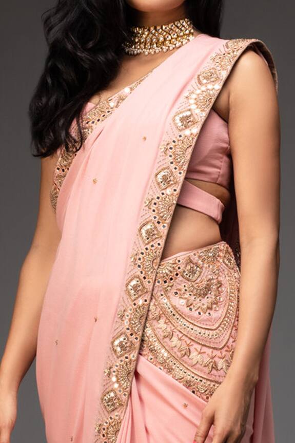 Neha Gursahani Pink Georgette Embroidered Saree With Blouse 4