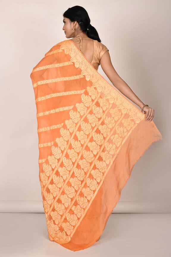 Aryavir Malhotra Orange Chiffon Silk Woven Banarasi Saree 2