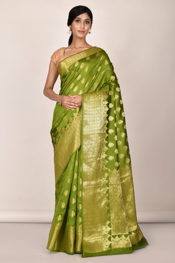 Aryavir Malhotra Green Dupion Silk Woven Banarasi Saree 1