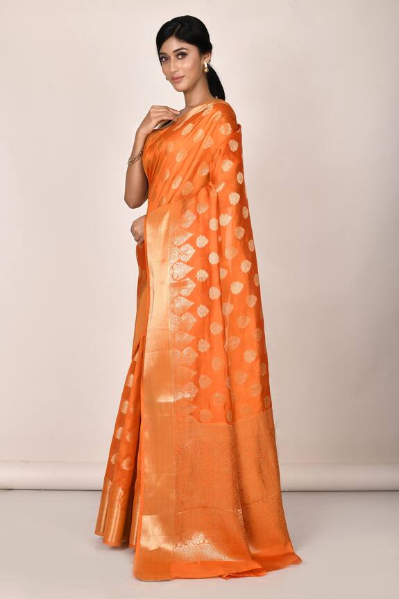 Aryavir Malhotra Orange Dupion Silk Woven Banarasi Saree 3