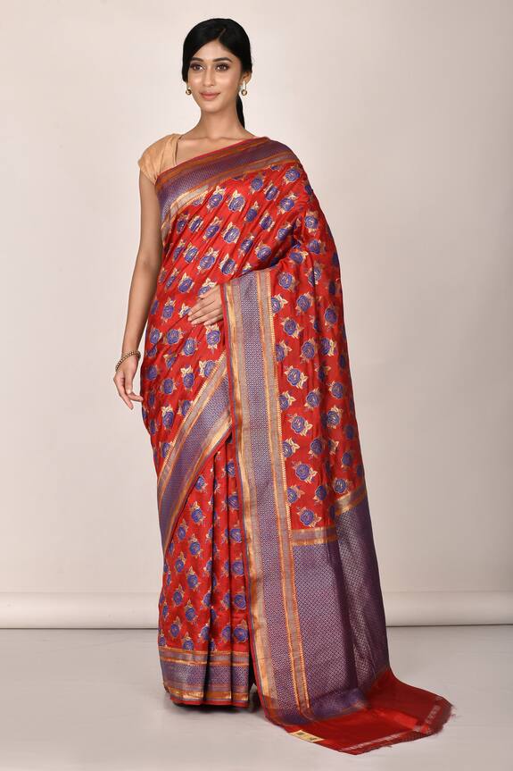 Aryavir Malhotra Red Dupion Silk Woven Banarasi Saree 1