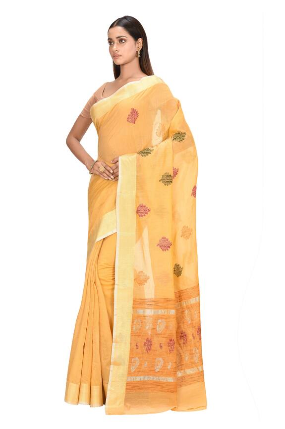 Nazaakat by Samara Singh Yellow Floral Motif Cotton Saree 3