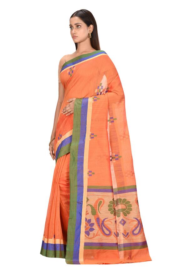 Nazaakat by Samara Singh Orange Floral Motif Cotton Saree 3
