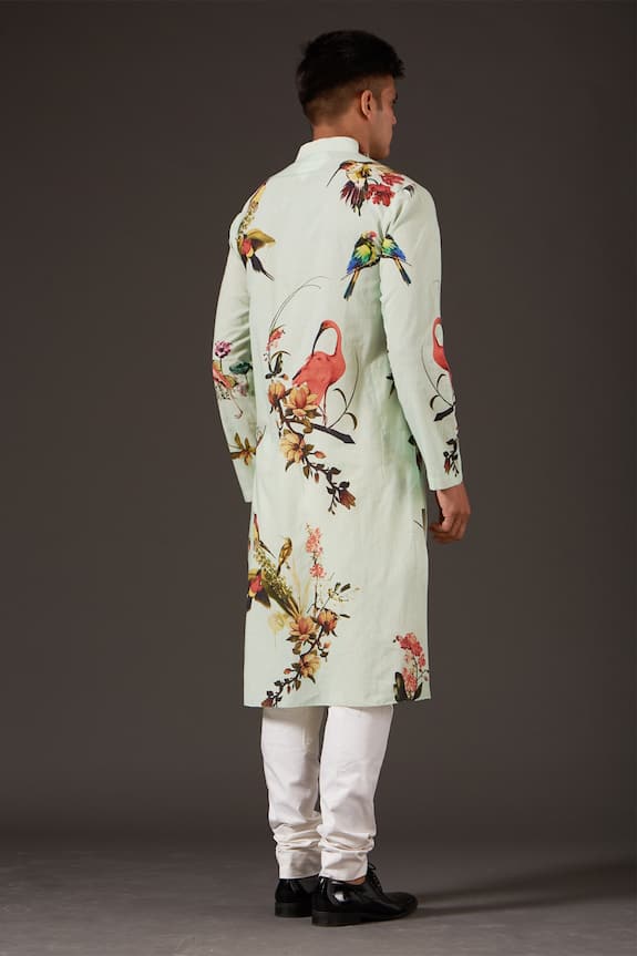 Buy Balance by Rohit Bal Green Cotton Bird And Floral Print Kurta Set  Online | Aza Fashions