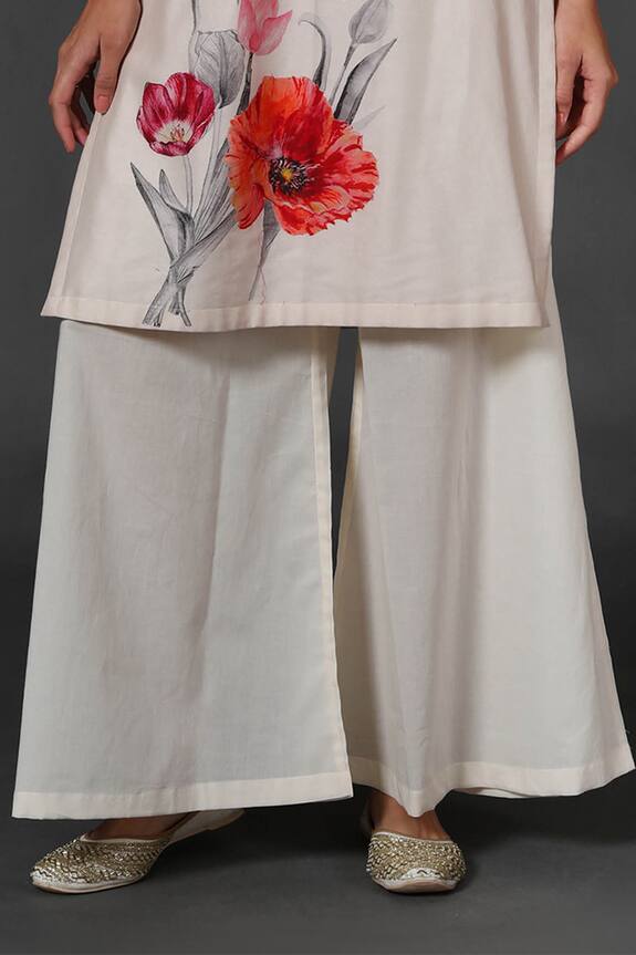 Shop_Balance by Rohit Bal_White Chanderi Floral Print Tunic And Palazzo Set_Online_at_Aza_Fashions