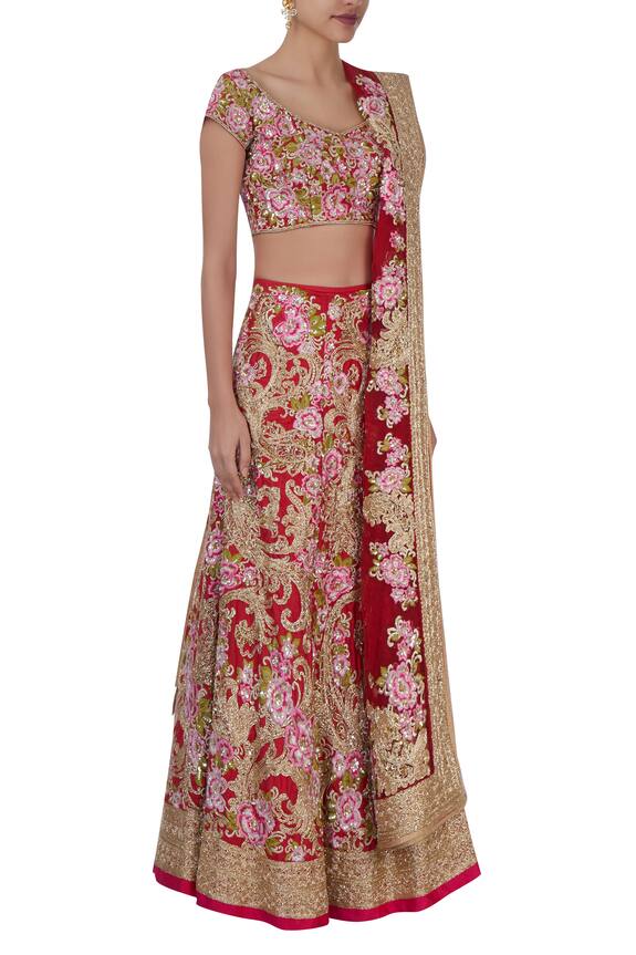 Bhairavi Jaikishan Red And Pink Floral Bridal Lehenga Set 3