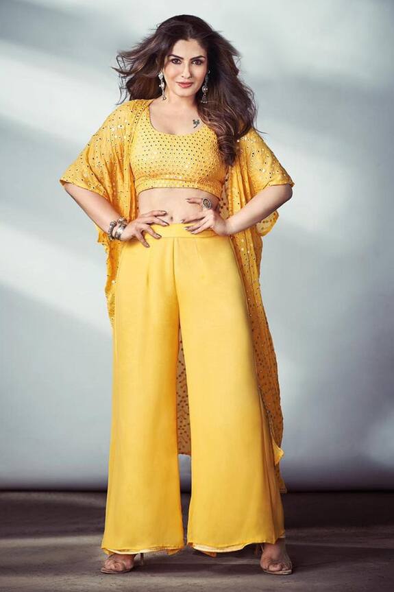 Bhumika Grover Yellow Georgette Embellished Blouse And Palazzo Set 1