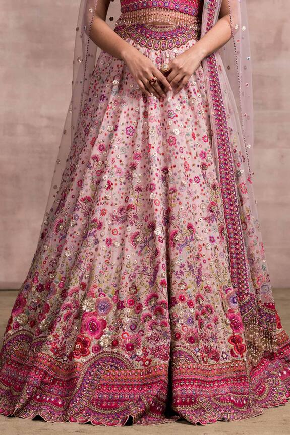 Buy_Tarun Tahiliani_Pink Shimmer Georgette Floral Embroidered Lehenga Set_Online_at_Aza_Fashions