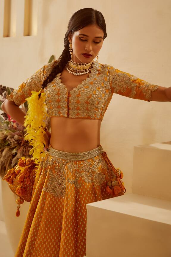 Bhumika Sharma Yellow Raw Silk Zardozi Embroidered Lehenga Set 2