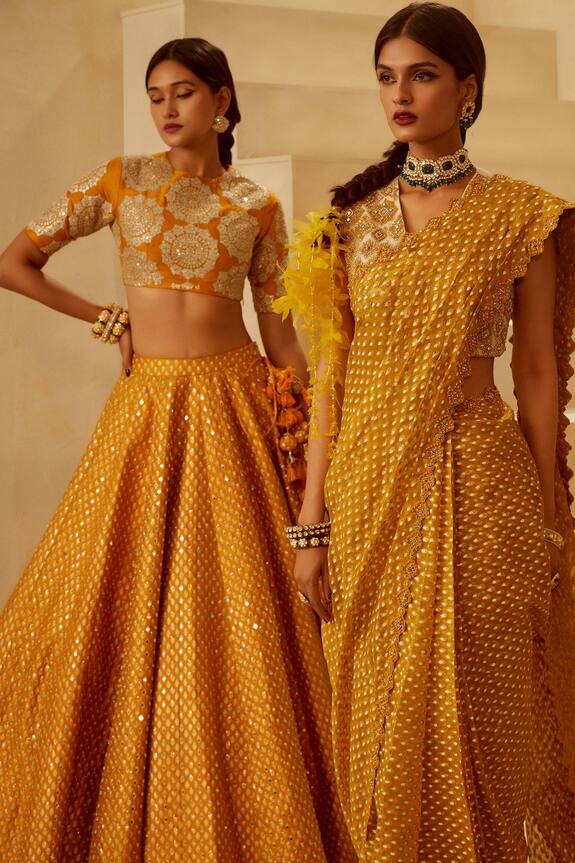 Bhumika Sharma Yellow Raw Silk Zardozi Embroidered Lehenga Set 2