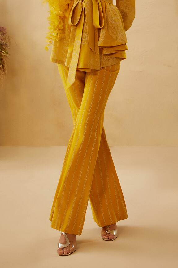 Bhumika Sharma Yellow Georgette Printed Wrap Top And Pant Set 4