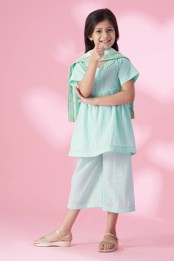 Banana Bee Blue Embellished Kurta Set For Girls 0
