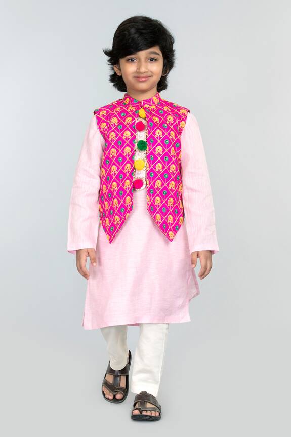 Byb Premium Pink Embroidered Bundi And Kurta Set For Boys 0