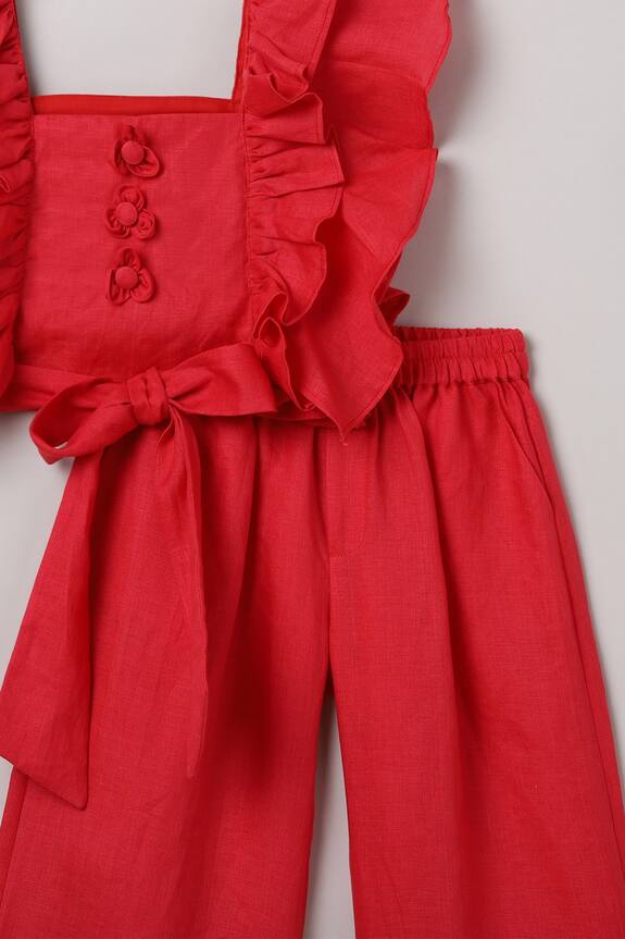 Byb Premium Red Linen Top And Pant Set For Girls 4